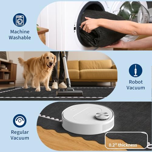GarveeHome 6ft Round Rugs Washable Scalloped Bow Rug for Bedroom Black Pink - Image 5