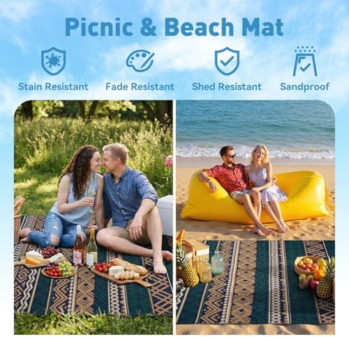 MontVoo Outdoor Rug Carpet Waterproof-Patio Rug Mat 5x8 Reversible RV Outdoor Camping Rugs Picnic Beach Mats Plastic Straw Outside Rugs for Balcony Porch Pool Deck Boho Patio Decor - Image 5