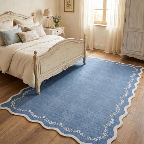 GarveeHome 5x7 Scalloped Area Rug Blue Washable Bedroom Living Room Rug - Image 5