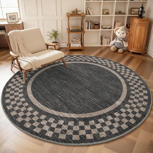 GarveeHome 6ft Washable Round Rug for Entryway Checkered Bedroom Circle Rug by GarveeHome