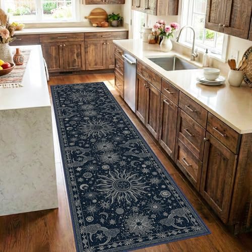 Vacuum-Friendly, 2x8 Washable Area Rug, Blue Gray White by meejou