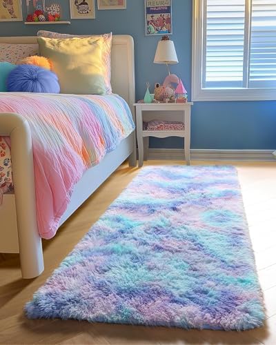 Rainbow Runner Rugs for Girls Bedroom Hallway, Adorable Purple Rug 2x6 Ft - Image 6