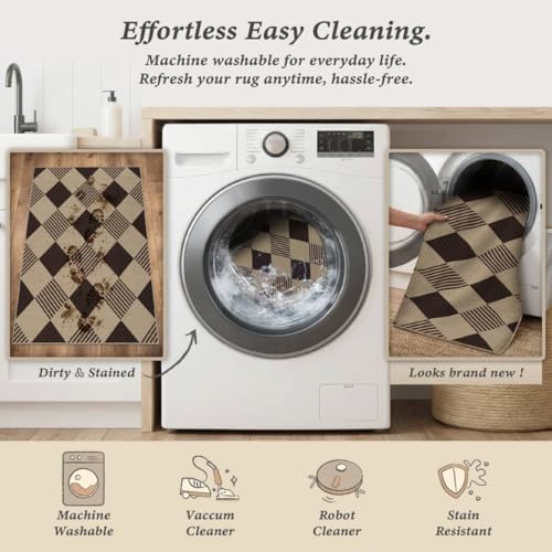 Easy Jute 3x4 Entryway Rug, Washable Non Slip Farmhouse Diamond Checkered - Image 6