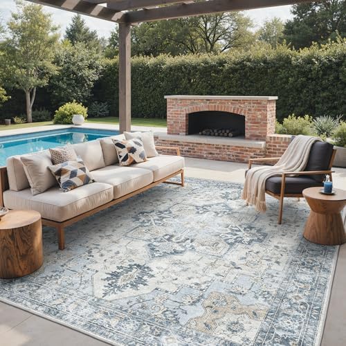 GENIMO Indoor Outdoor Rug, Washable for Patio and Deck, Light Blue, 8x10 by GENIMO
