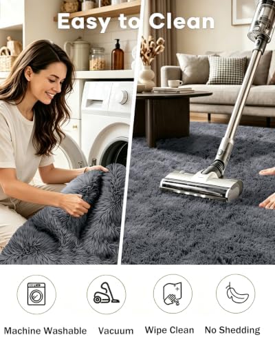 Smiry Round Area Rugs for Living Room Bedroom 4x4 ft, Fluffy Carpet - Image 4