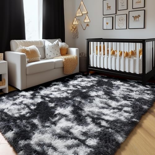 Amdrebio Black White Grey Large Fur Rug 8x10 for Living Room Bedroom Carpet - Image 6