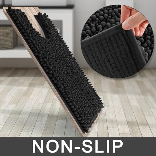 Yimobra Toilet Rug U Shaped Washable 24x24 Inch - Ultra Soft Absorbent Chenille Bath Rugs for Toilet, Quick Dry & Machine Washable, Non Slip Contour Bathroom Mat, Black - Image 4