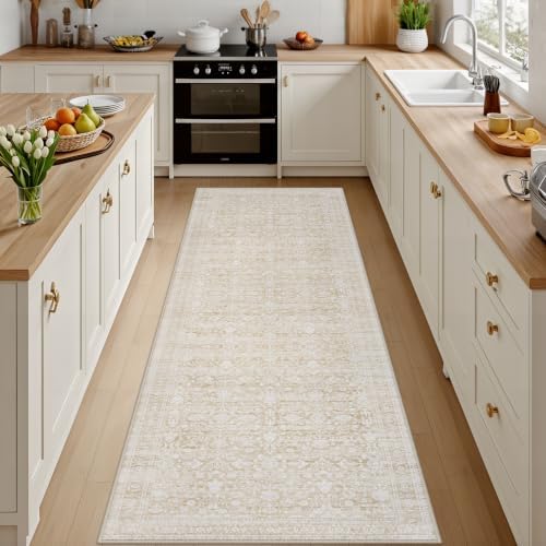 3x14 Hallway Washable Runner Rug: Kitchen Carpet Natural Beige by Luxturiy