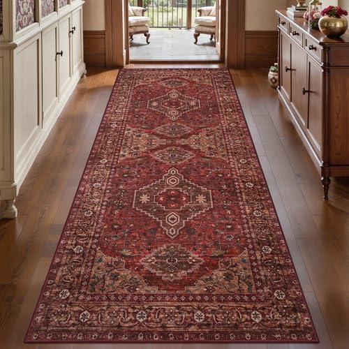 Tangsoo Boho 3x6 Washable Runner Rug for Entryway, Red Non Slip Runner Rug - Image 2