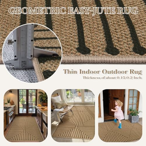 Lahome Neutral 3x5 Outdoor Rug, Black Easy Jute Entry Front Door Rug - Image 3