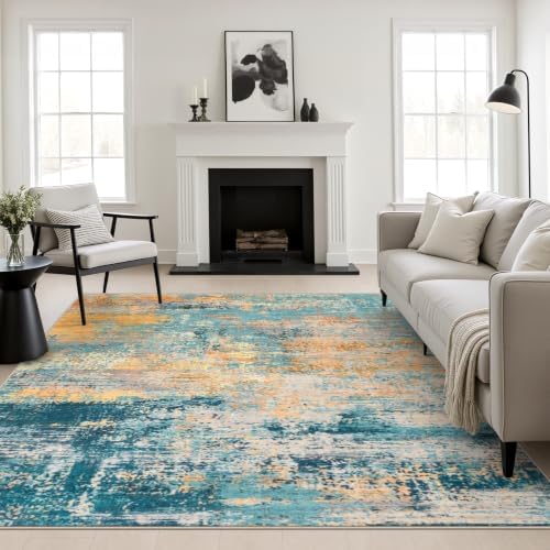 Area Rug Living Room: 8x8 Modern Washable Soft Carpet Rosy Haze by FXRHLP