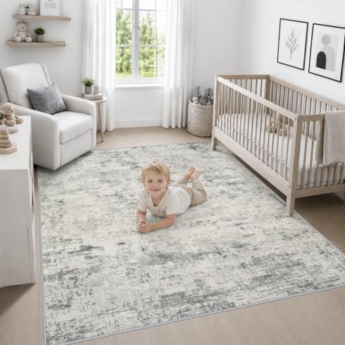 Area Rug Living Room: 5x5 Modern Washable Indoor Soft Carpet Gray - Image 5
