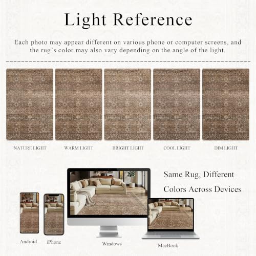Schweek 12x15 Washable Area Rug Vintage Large Rugs for Living Room Brown - Image 6