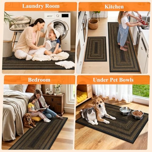 HEBE Faux Jute Kitchen Rugs Set of 2, Washable Kitchen Mats for Floor - Image 6