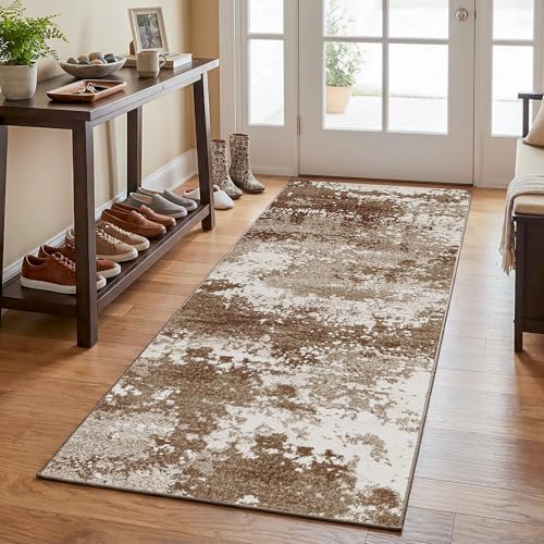 Brown Rug Runners for Hallways Kitchen Non Slip Washable 2x6 Entryway Runner Rugs with Rubber Backing 6ft Long Carpet Runner for Laundry Room Bedroom, Low Pile Stain & Fade Resistant, Abstract Coffee by Acapet