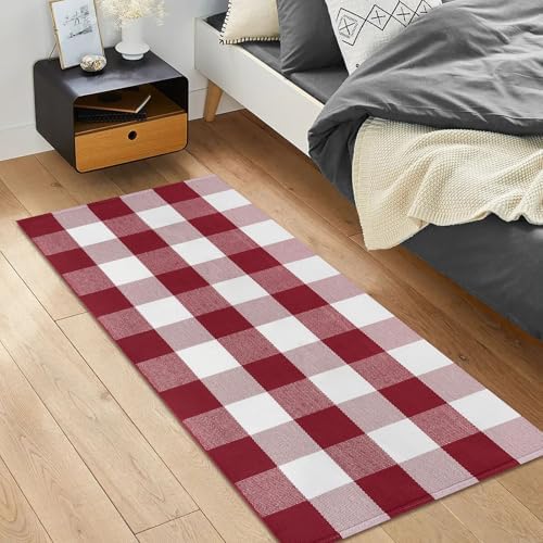 IOHOUZE Christmas Buffalo Plaid Door Mat 2x4.3, Washable, Red White - Image 3