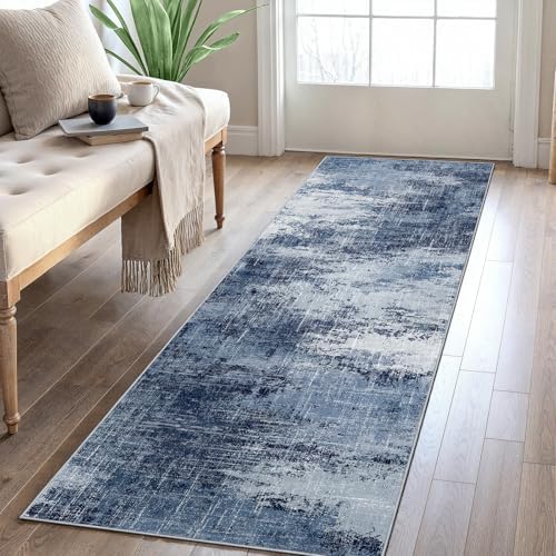 Amada 2x5 Modern Abstract Washable Area Rug for Entryway Dark Blue by AMADAHOMEFURNISHING