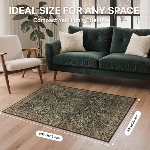 Bavni 3x5 Washable Area Rug for Living Room, Dark Green Brown - Image 2