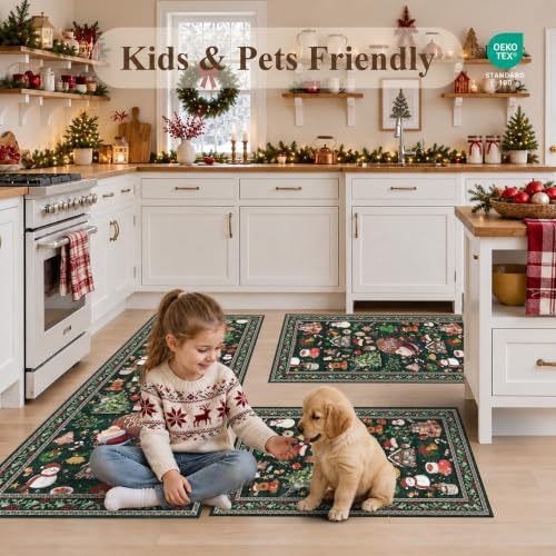 Christmas Kitchen Rug Set of 3: Non-Skid Washable Holiday Kitchen Floor Mat Soft Low Pile Throw Rugs and Runner for Entryway Bathroom Hallway Christmas Decor for Laundry (Christmas Green,2x3+2x4+2x5) - Image 6