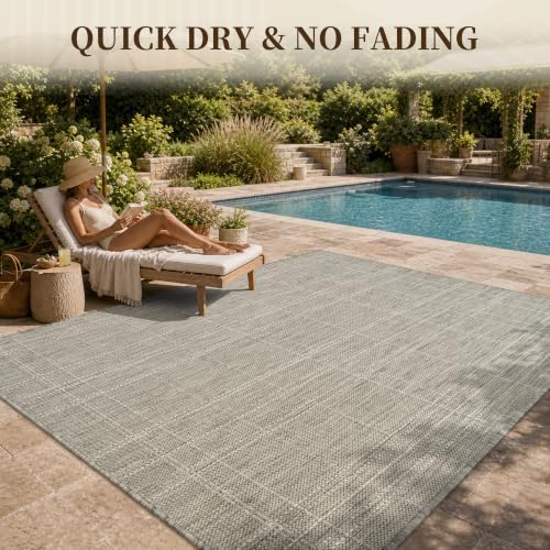 PADOOR-Outdoor Rug-Patio Rug 8x10 ft Polypropylene Indoor Outdoor Rugs Outdoor Carpet for Patio Deck Balcony Porch, Textured Weave, Durable for High Traffic, Fade-Resistant, Farmhouse Neutral Grey - Image 6