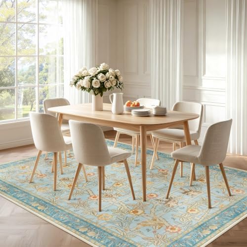 LAISE 6x9 Area Rug, Blue Floral Boho Washable Rugs for Living Room Bedroom - Image 4