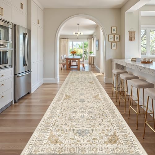 Madane Hallway Runner Rug 3x14 Washable Kitchen Runners Long, Beige/Blue - Image 4