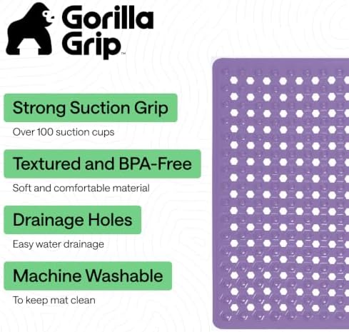 GORILLA GRIP Square Shower Stall Mat, Bathtub Floor Mat 21x21 Purple Opaque - Image 2
