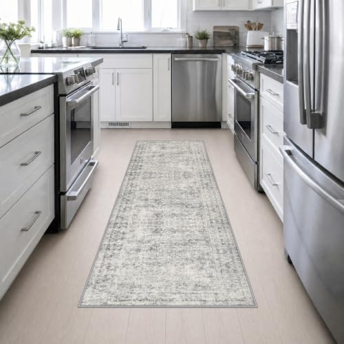 2.6x8 Washable Runner Rug：Modern Abstract Soft Carpet Black Grey - Image 4