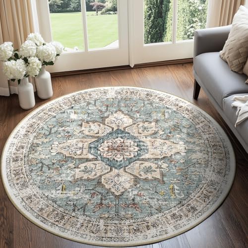 BESTSWEETIE Washable Boho Round 8ft Area Rug for Living Room, Green Brick by BESTSWEETIE