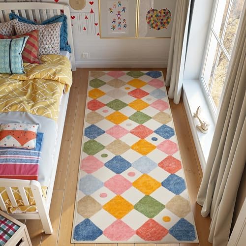 jinchan 2x5 Runner Rug Colorful Checkered Hallway Washable Kids Rug Playful by JINCHAN