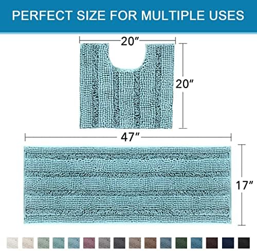 H.VERSAILTEX Bathroom Rugs Bath Rug Set 2 Piece Bathroom Contour Rug Toilet Mat Sets Non Slip Contour Bath Rug Ultra Thick Water Absorbent Striped Bath Mats(47" x 17" Plus 20" x 20" U, Aqua Haze) - Image 2