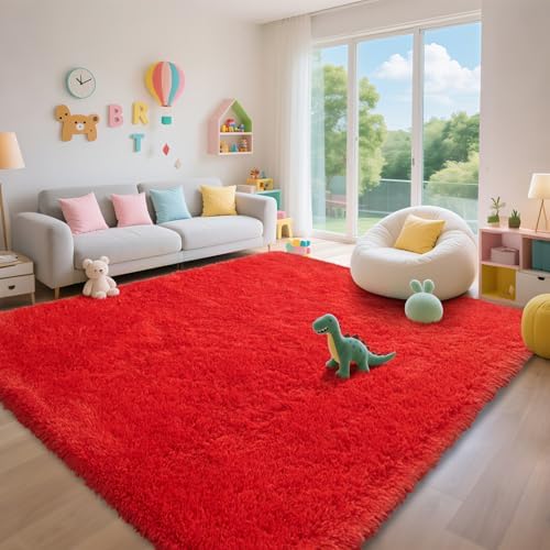 Red Shag Area Rugs for Bedroom Living Room,Ultra Soft Fluffy Christmas Area Rugs 9x12 for Dorm,Indoor Carpet Plush Rugs for Living Room Home Decor (Red, 9X12 Feet) - Image 4