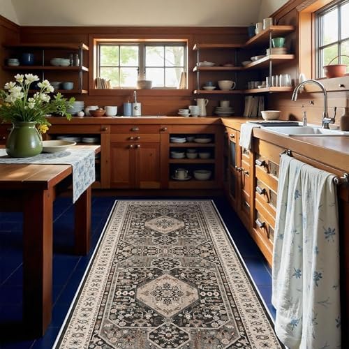 RUUGME 4x10 Washable Runner Rug - Vintage Hallway Rugs with Non Slip Backing Soft Kitchen Stain Resistant Living Room Bedroom Carpets Indoor Soft Floor Decoration Mat for Bathroom (4x10, Black) by RUUGME