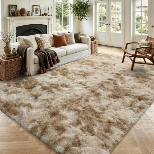 6x9 Large Tie-Dyed Beige Fluffy Area Rug Non-Slip for Living Room Bedroom by ModernHomeDecor