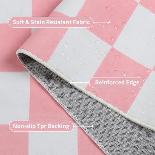 Terrug Pink and White Checkered Area Rug for Kitchen, 2x6 Runner Rugs - Image 5