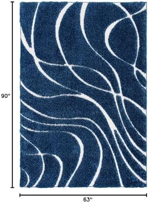 SAFAVIEH Florida Shag Rug 5'3"x7'6", Soft Plush Navy & Ivory SG471-6512 - Image 2