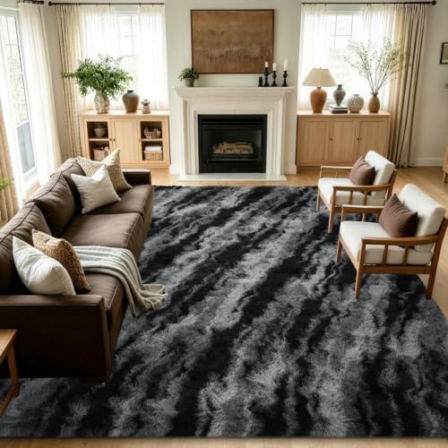 8x10 Extra Large Black Fluffy Area Rug Non-Slip for Living Room Bedroom - Image 2