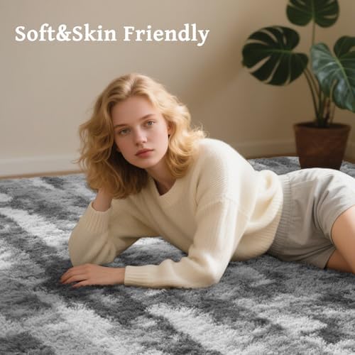 5x7 Ft Area Rugs for Living Room, Grey and White Plush Fluffy Shaggy Bedroom Rugs Non-Slip, Ultra Soft Carpet for Nursery Kids PlayRoom Dorm Office Indoor - Image 7