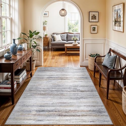 4x6 Rugs for Living Room: Non-Slip Washable Area Rug for Hallway Entryway Kitchen Bedroom - Easy-to-Clean Stain and Water Resistant Carpet - Soft Low-Pile Throw Mat Beige Grey - Image 3