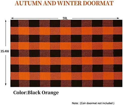 SEEKSEE Halloween Decor Buffalo Plaid Outdoor Rug 3' x 5' Orange and Black Front Door Mat, Layering Rug for Porch, Halloween Doormat, Front Porch Rug for Outdoor Entrance Entryway Patio Porch Decor - Image 2
