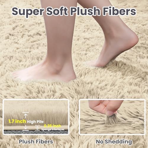 8x10 Fluffy Shag Area Rugs for Living Room Bedroom: Soft Plush Carpet Beige - Image 5