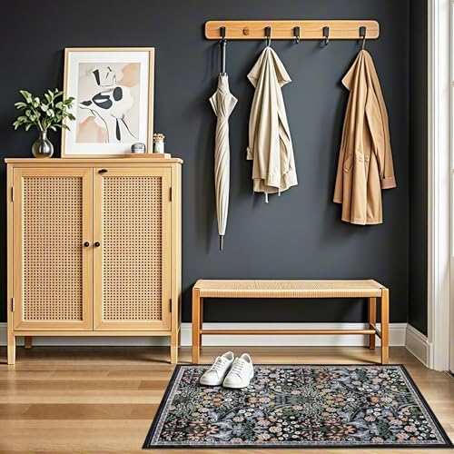 PLHXFR 2x3 Small Entryway Rug: Floral Washable Indoor Carpet Dark Black - Image 5