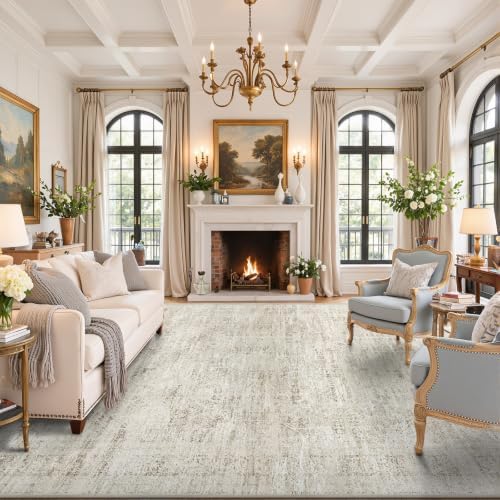 Area Rugs for Living Room Bedroom 9x12 Washable Non-Slip Vintage Beige by WelcometoBabovid