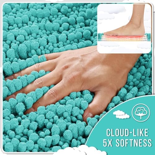 Yimobra Bathroom Rugs Non Slip Washable 32x20 Inch - Ultra Soft Absorbent Chenille Bath Mat, Quick Dry Shaggy Floor Carpet for Tub Shower, Lake Blue Home Decor Accessories - Image 4