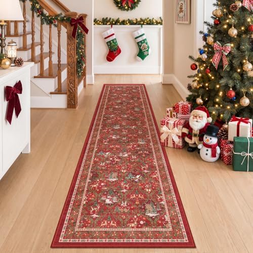 Christmas Runner Rug 2x8, Washable Rugs for Bedroom (2'x8', Red) - Image 3