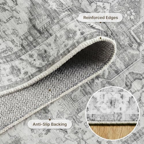 5x7 Area Rug for Living Room Vintage Neutral Washable Rugs - Image 2