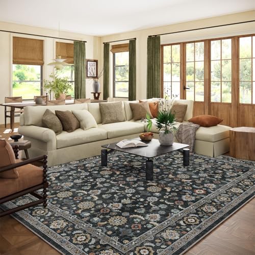 Washable Area Rugs for Living Room: 9x12 Bedroom Rug Vintage Boho Area Rug Stain Resistant Non Slip Low Pile Lightweight Soft Carpets for Living Room Dining Room Kitchen Nursery Kids Room Farmhouse by palohom