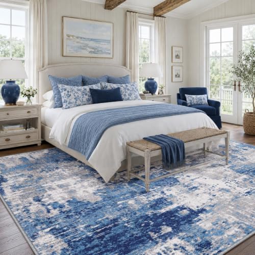 RELEANY Washable 10'x12' Abstract Area Rug for Living Room Blue Gray - Image 2