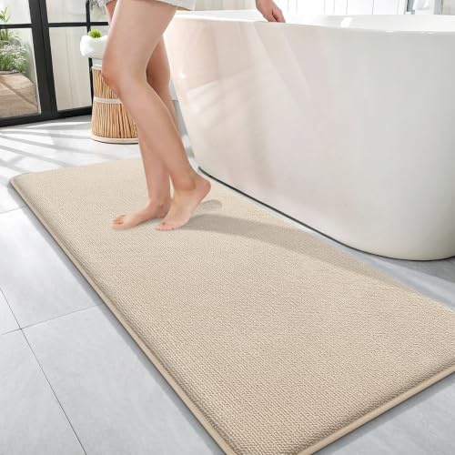 OLANLY Memory Foam Bathroom Runner Rugs 47x17, Absorbent Long Mat, Beige by OLANLY