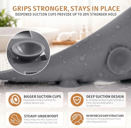 Yimobra Bathtub Mat Non Slip, Super Strong Suction Cups, 28"X16" Long Shower Mat with Drain Holes, Machine Washable Fast Draining Bath Mats, Bathroom Essentials,Gray - Image 3